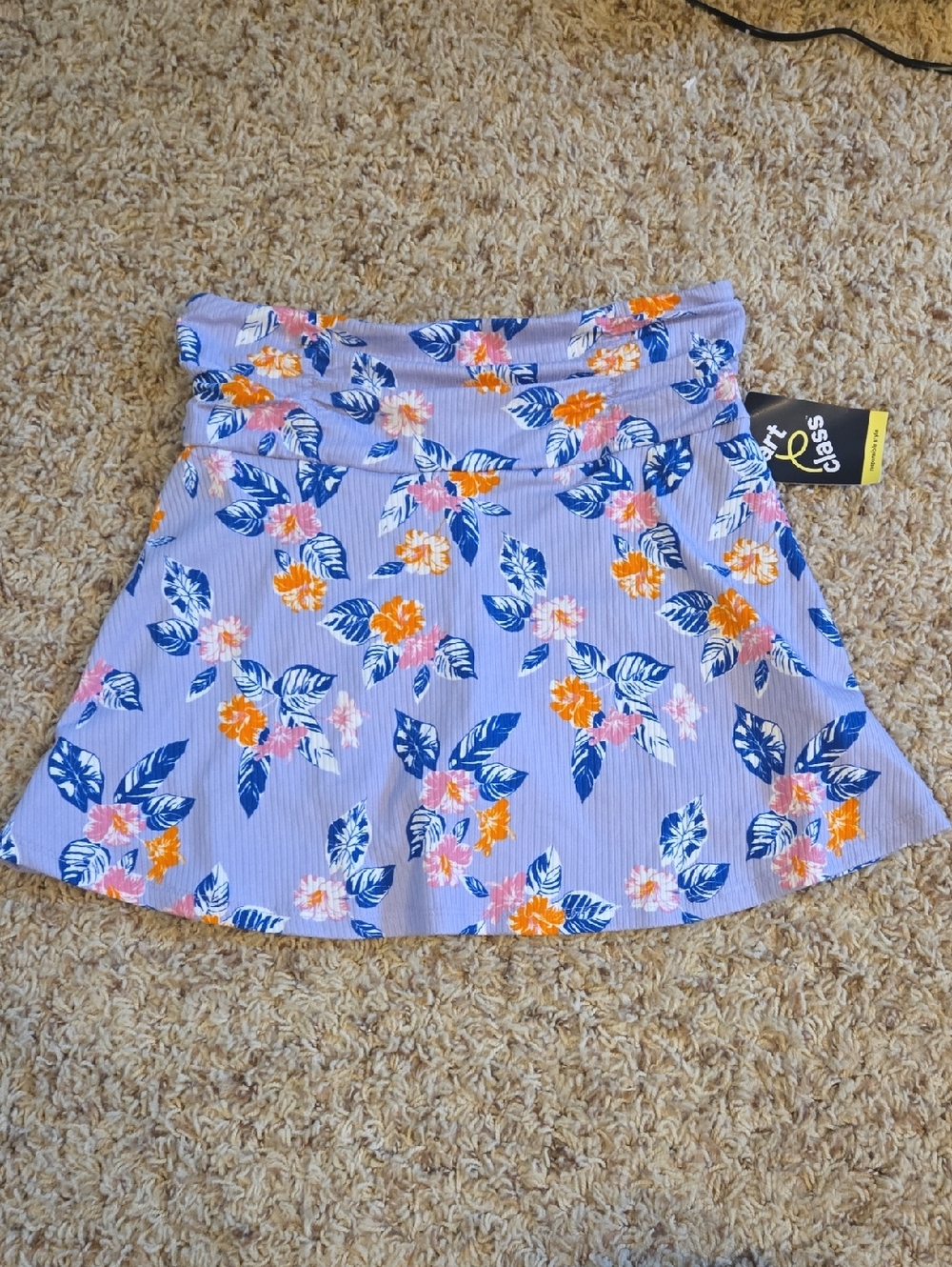Art Class Lavender Floral Skater Skirt with Blue & Orange Accents
